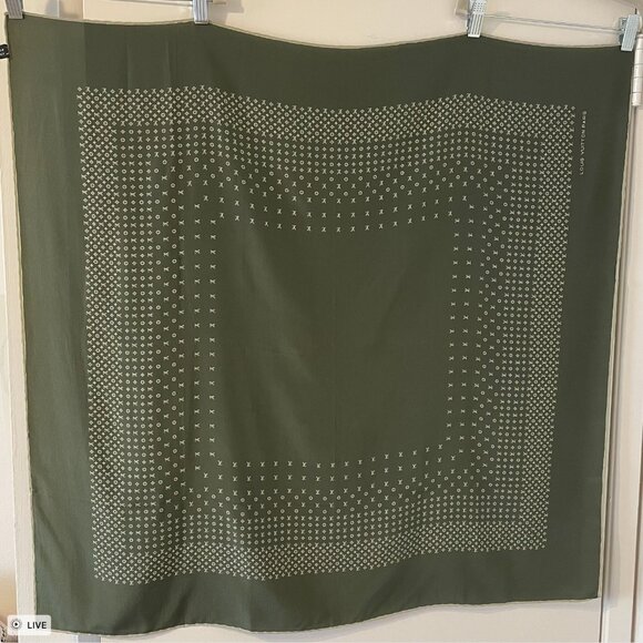 [SOLD]  Authentic Vintage LOUIS VUITTON Sage Green Monogram Silk Scarf - Picture 8 of 11